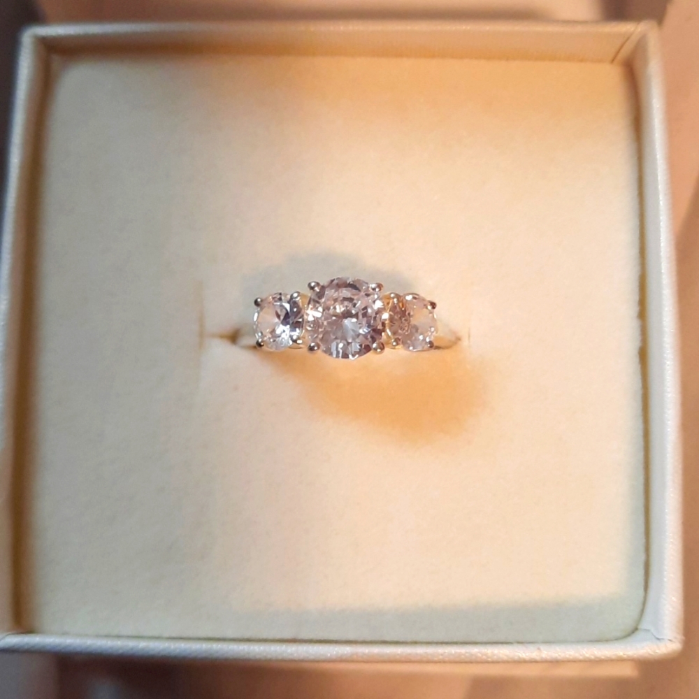 AUTHENTIC GENUINE STERLING SILVER CZ WEDDING TRINITY BAND RING 💝